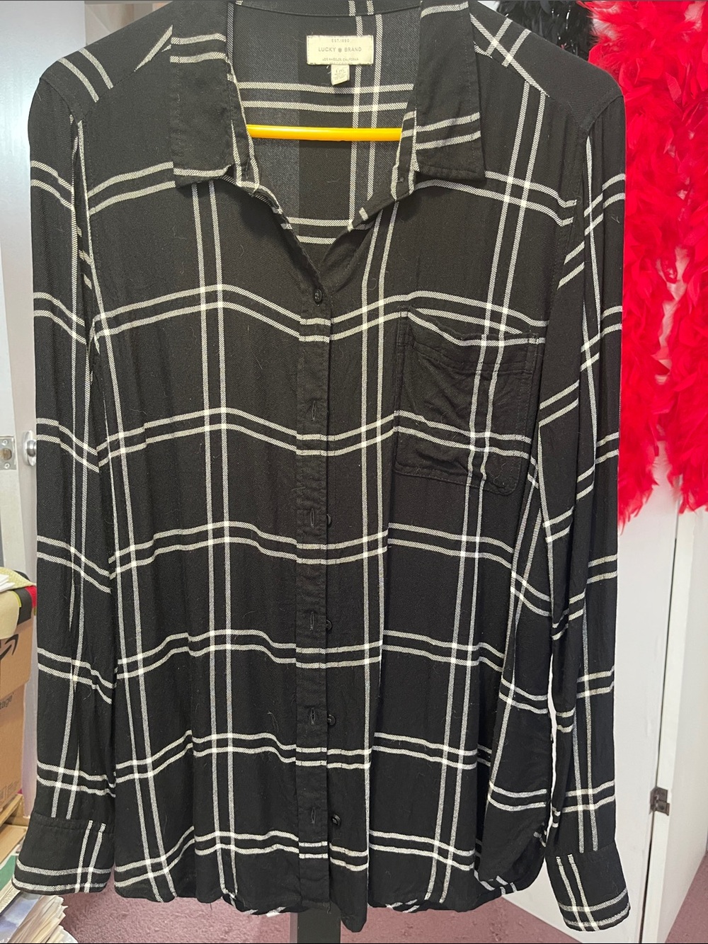 Lucky Brand black and white plaid button up shirt